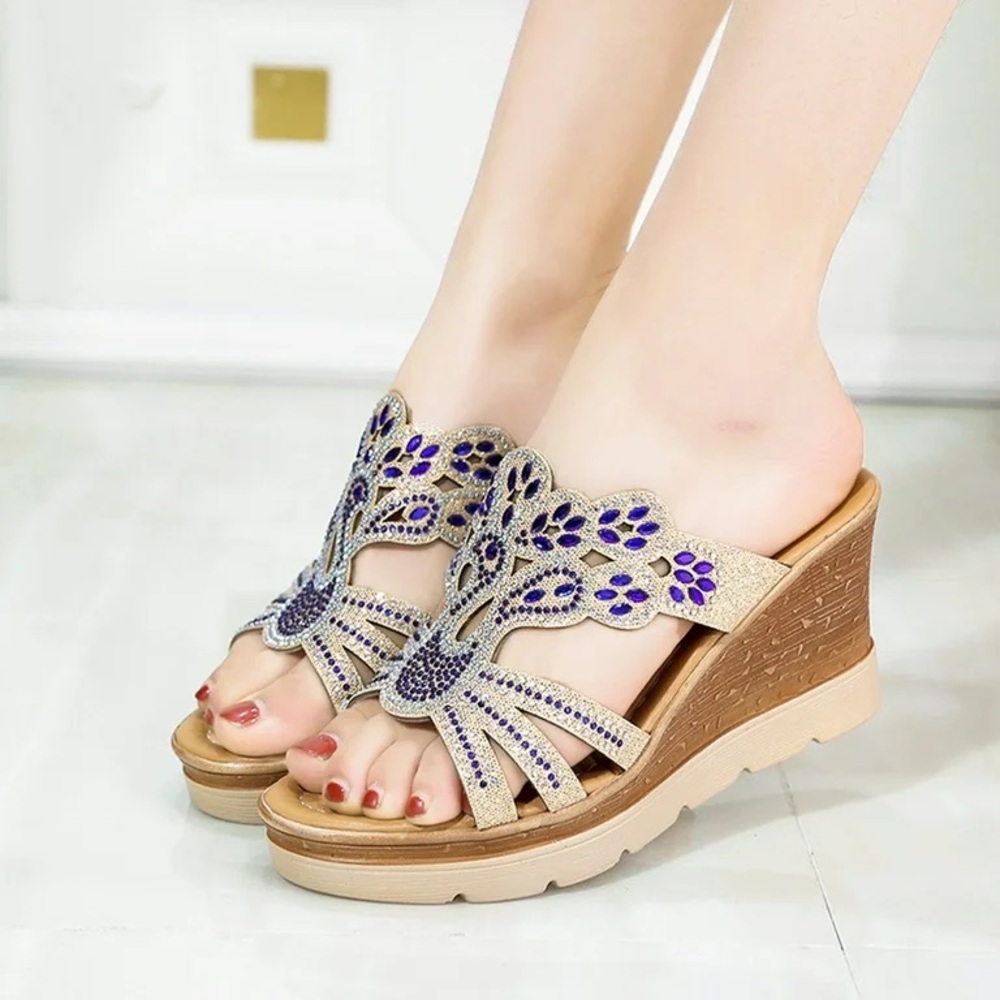 Elegant Blue Wedge Sandals